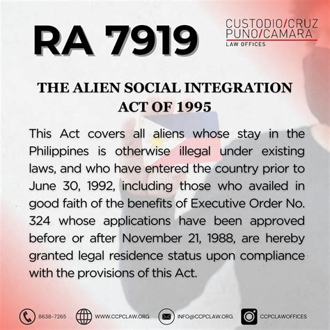 ra 7919|RA 7919: Alien Social Integration Act of 1995.